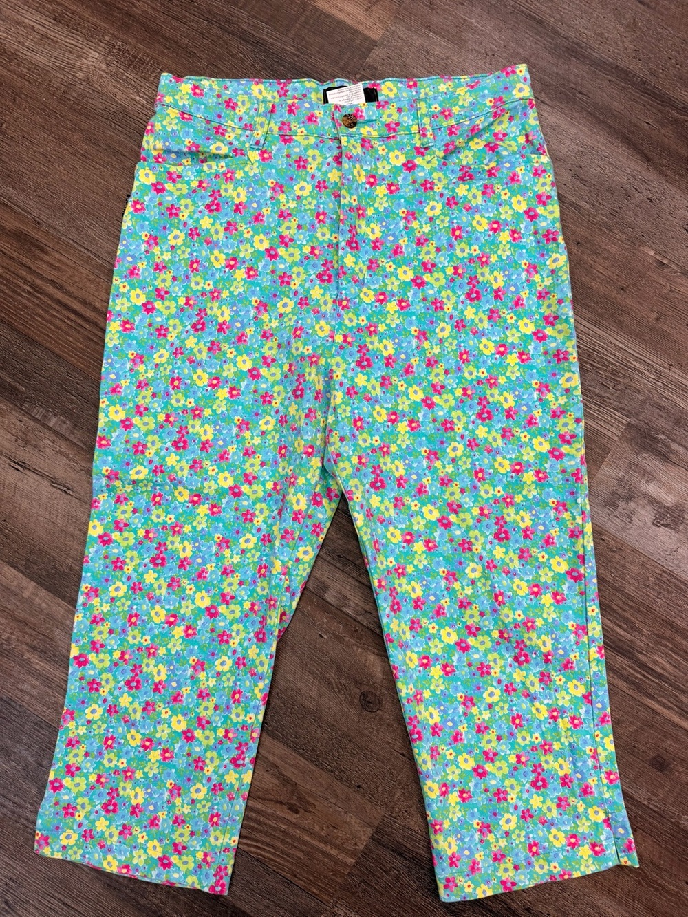 FENDI Vintage Pink Blue Green Floral Cotton Capri Pants Size 40 (US M)